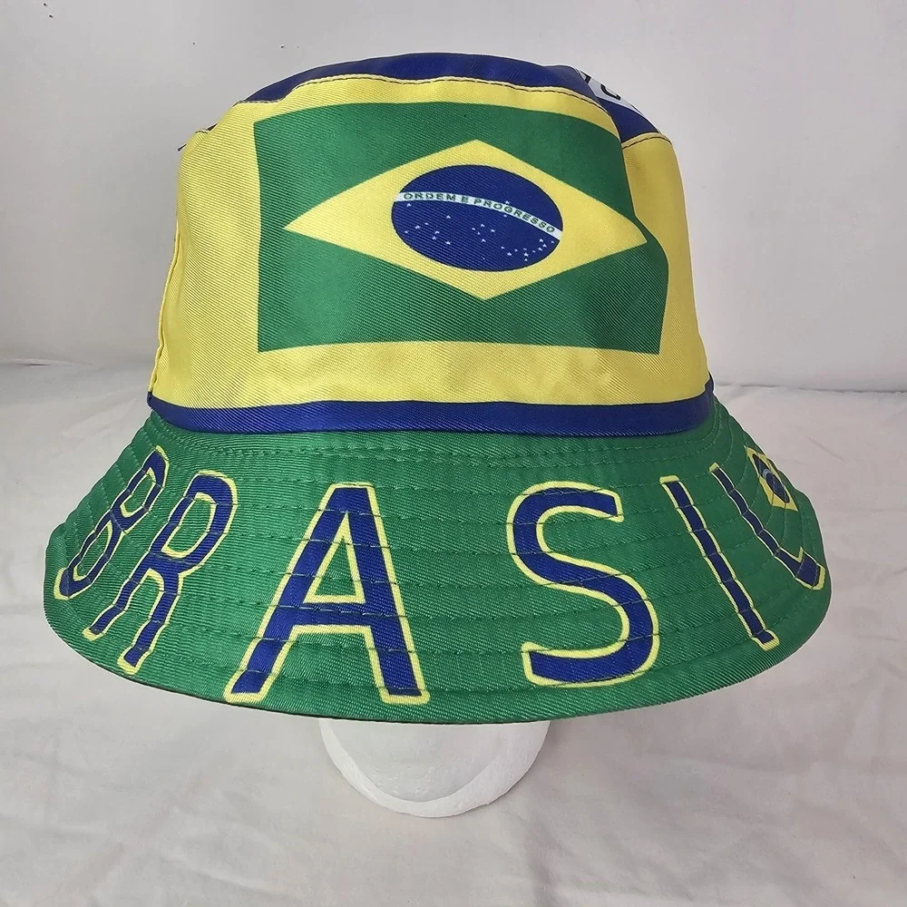 Brazil Bucket Hat Football Soccer Travel Vacation Packable Ordem Progresso OSFA